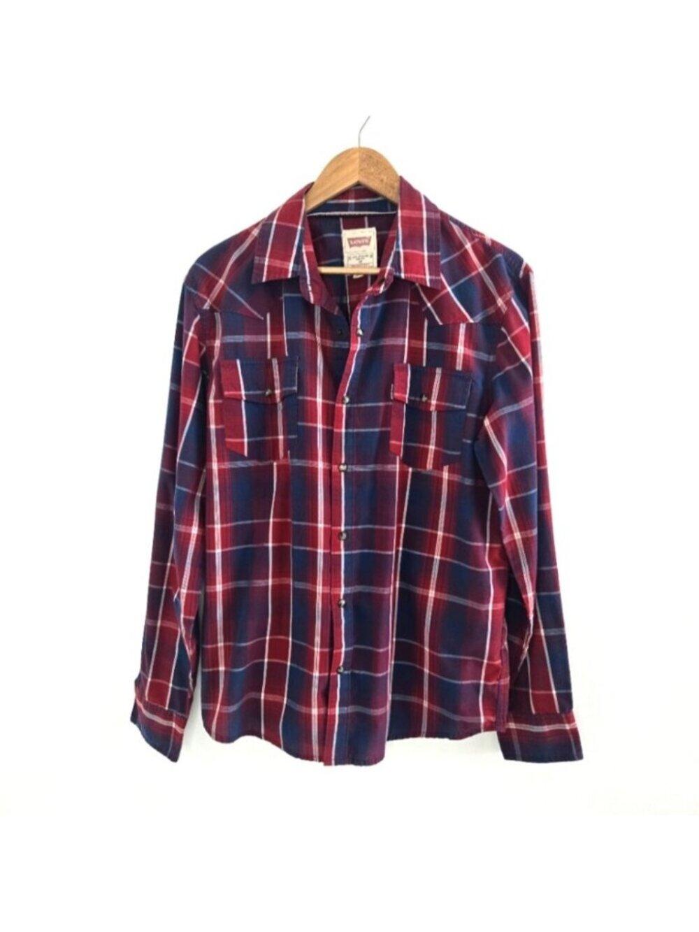 Levi's Men's Red and Blue Plaid Shirt Size Medium